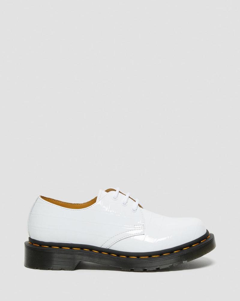 White Women's Dr Martens 1461 Patent Croc Emboss Leather Oxfords Shoes | CA 361HAP